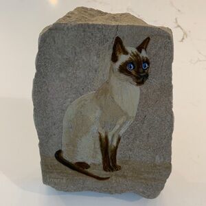 Hand Painted Siamese Cat Stone Slab w/ Blue Eyes 
 6” x 4”